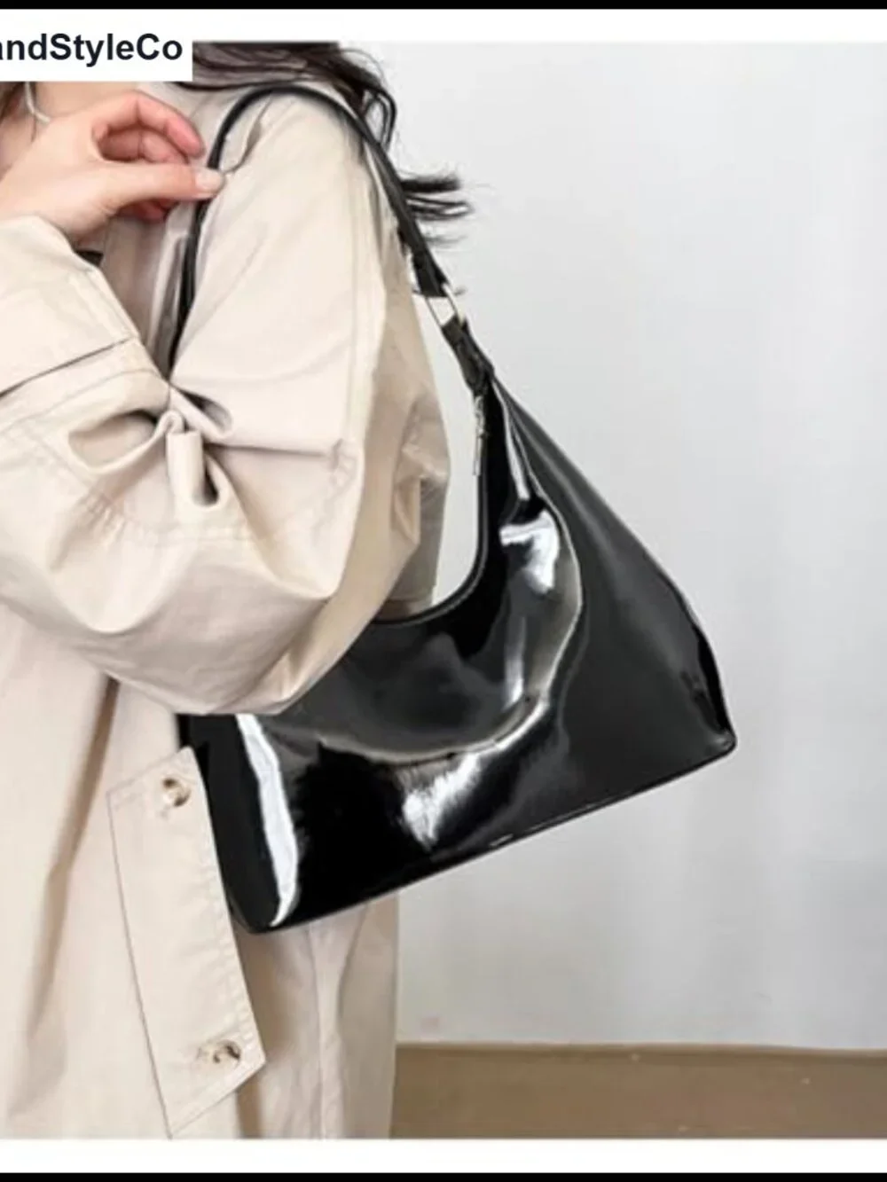 Patent Leather Hobo Bag Crescent Shoulder Bag Small Tote Satchel Purse